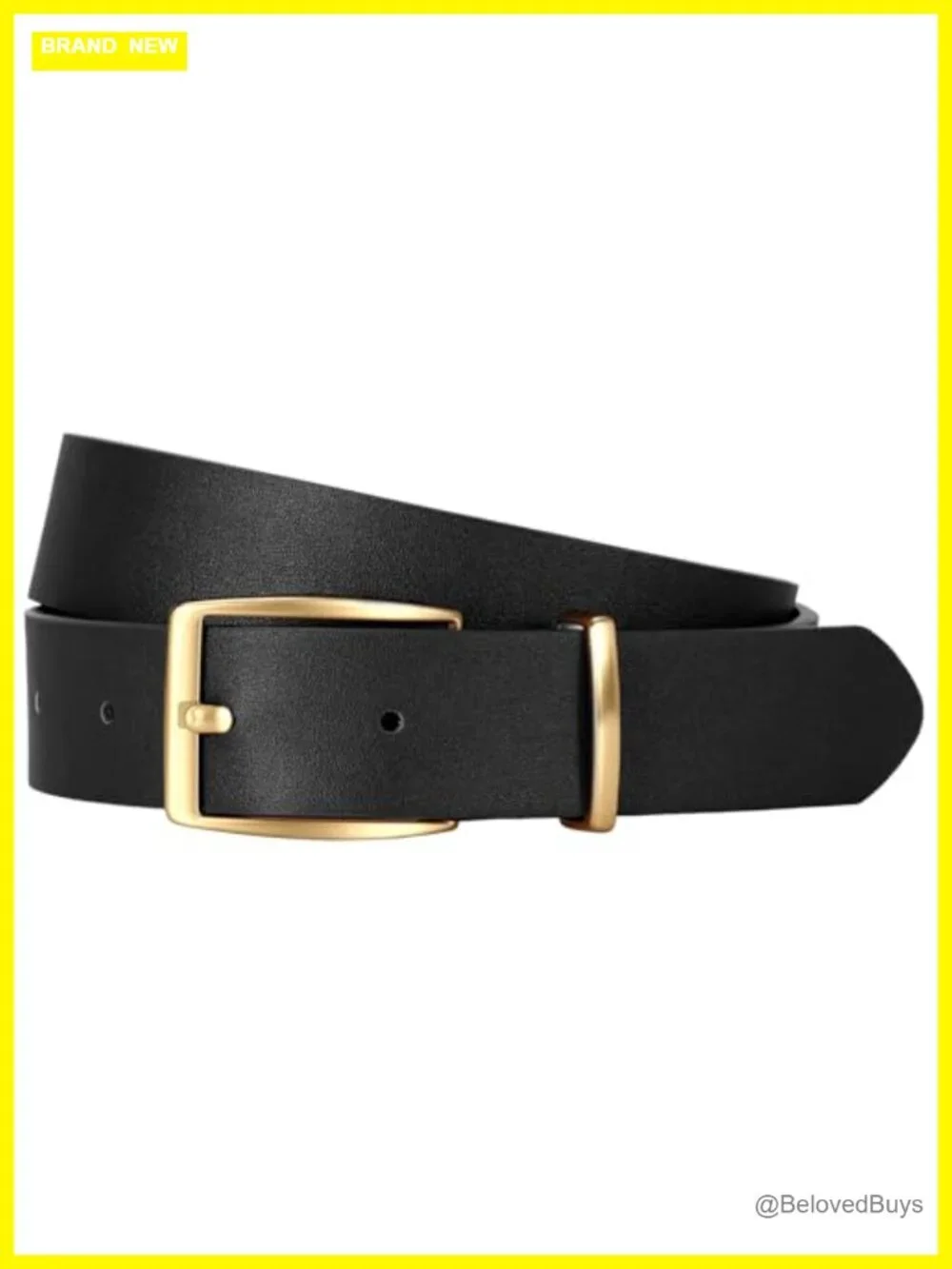 Women Faux Leather Belt with Gold Square Buckle, Adjustable Waist Belt for